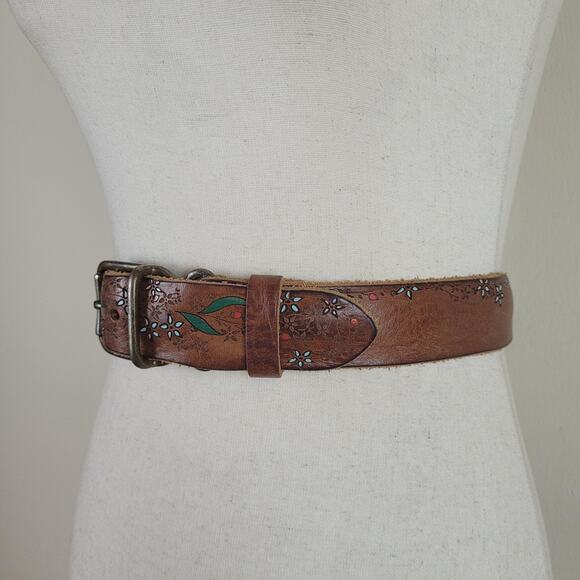 Streets Ahead Belt L Brown Leather Floral Western Tooled Boho Hippie Folk Rustic main image 7